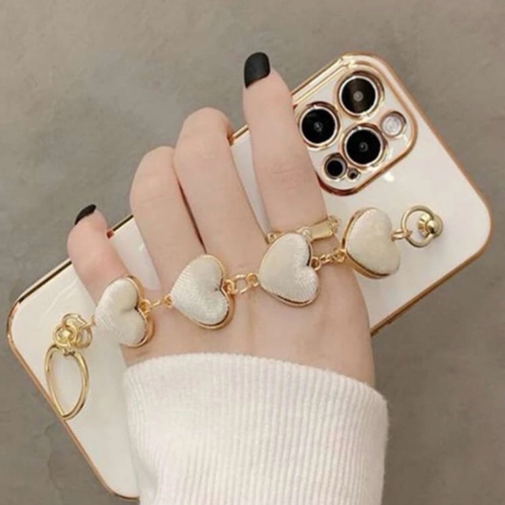 White Heart Charm Phone Case Strap with Gold Accents - Women Accessories